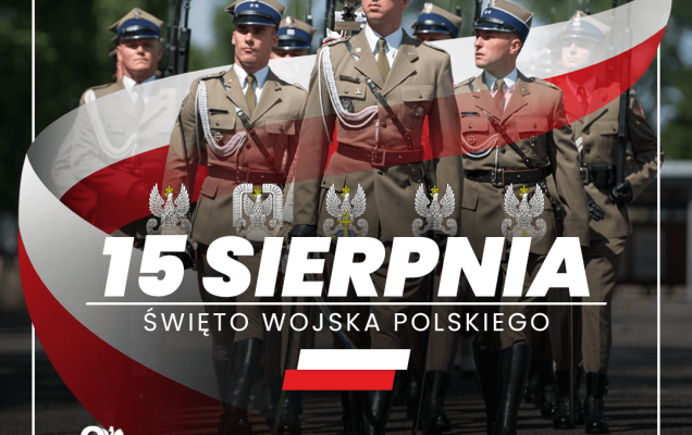 żołnierze na tle flagi Polski, 15 sierpnia święto wojska polskiego