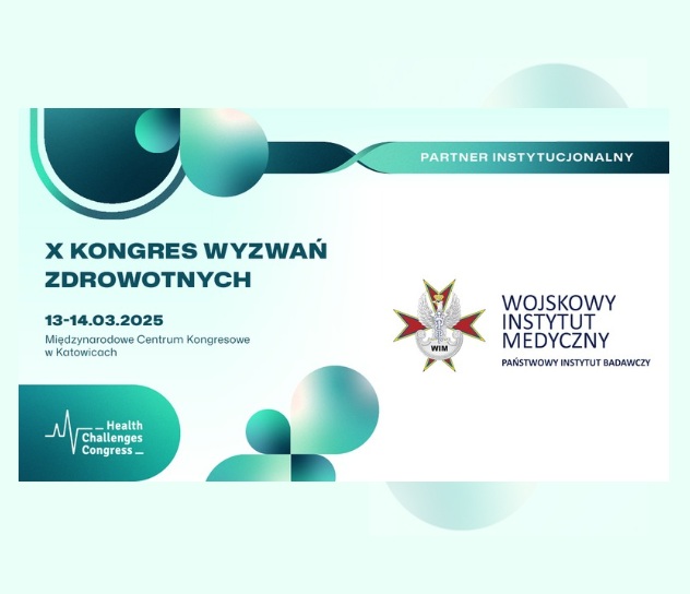 Plakat X kongres Wyzwań Zdrowotnych. Już 13-14 marca. MCK w Katowicach. Po prawej stronie zdjęcie Dyrektora WIM, logotypy WIM oraz MHealth Challenges Congres