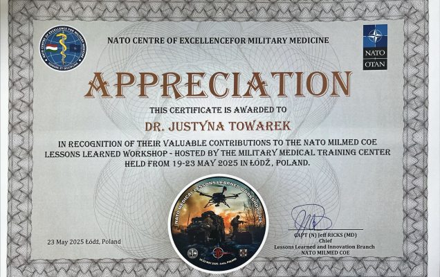 Dr n. med. Justyna Towarek na warsztatach NATO Medical Lessons Learned Workshop