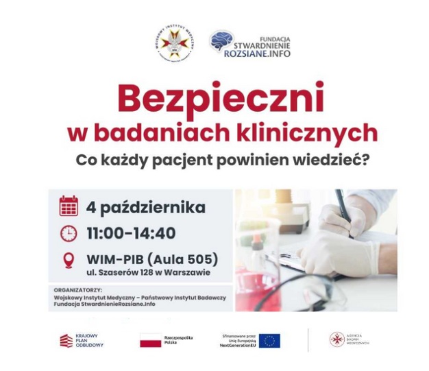 Plakat Bezpieczni w badaniach klinicznych. Treść plakatu we wpisie.