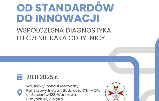 Plakat konferencji Od standardów do innowacji – współczesna diagnostyka i leczenia raka odbytnicy.
