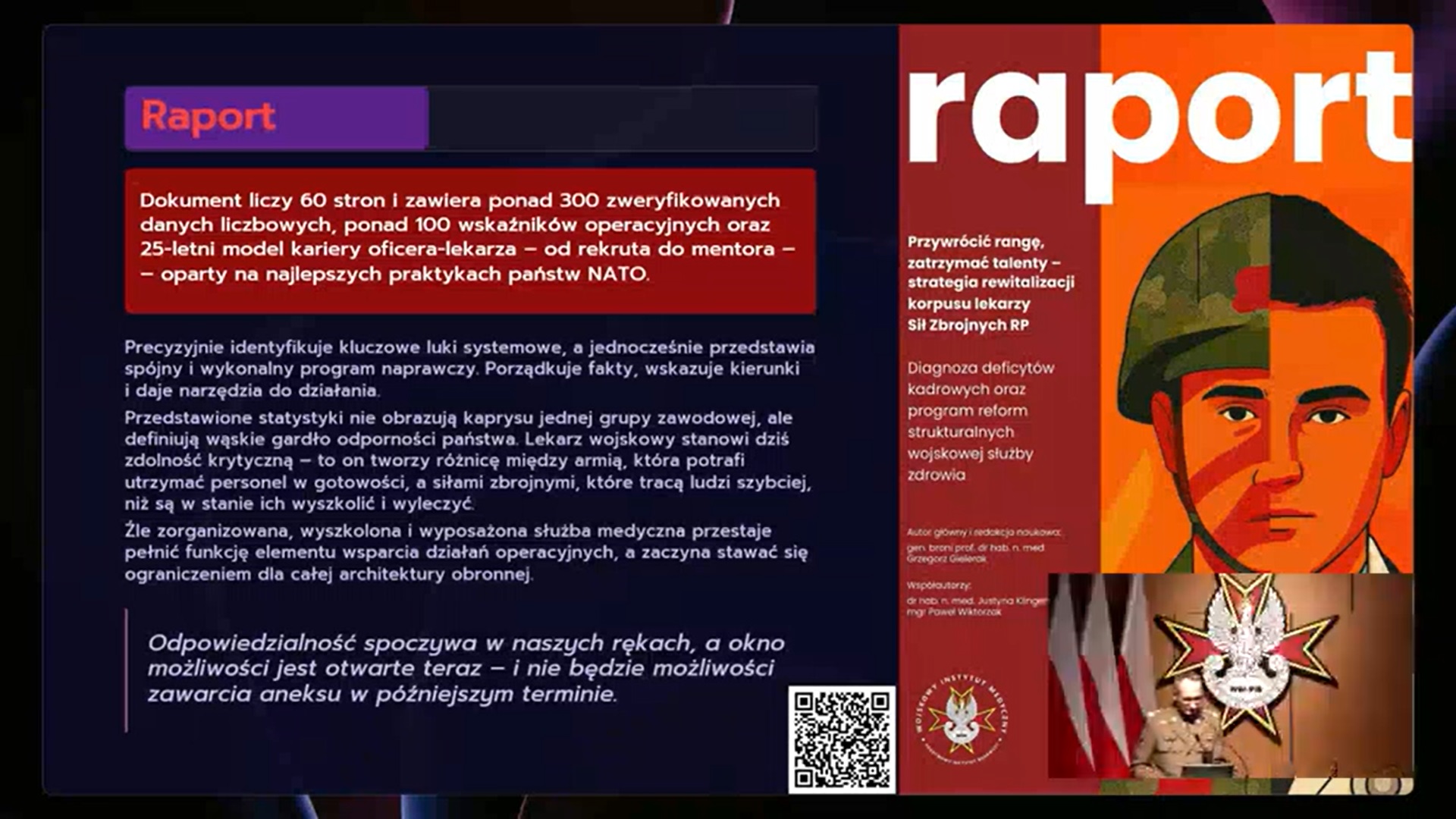 Prezentacja na ekranie przedstawiająca zrzut z raportu.