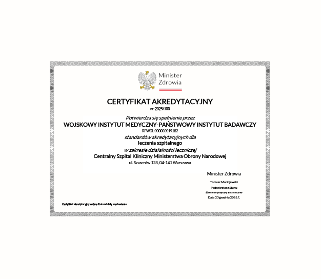 certyfikat akredytacyjny dla WIM-PIB przyznany na 4 lata