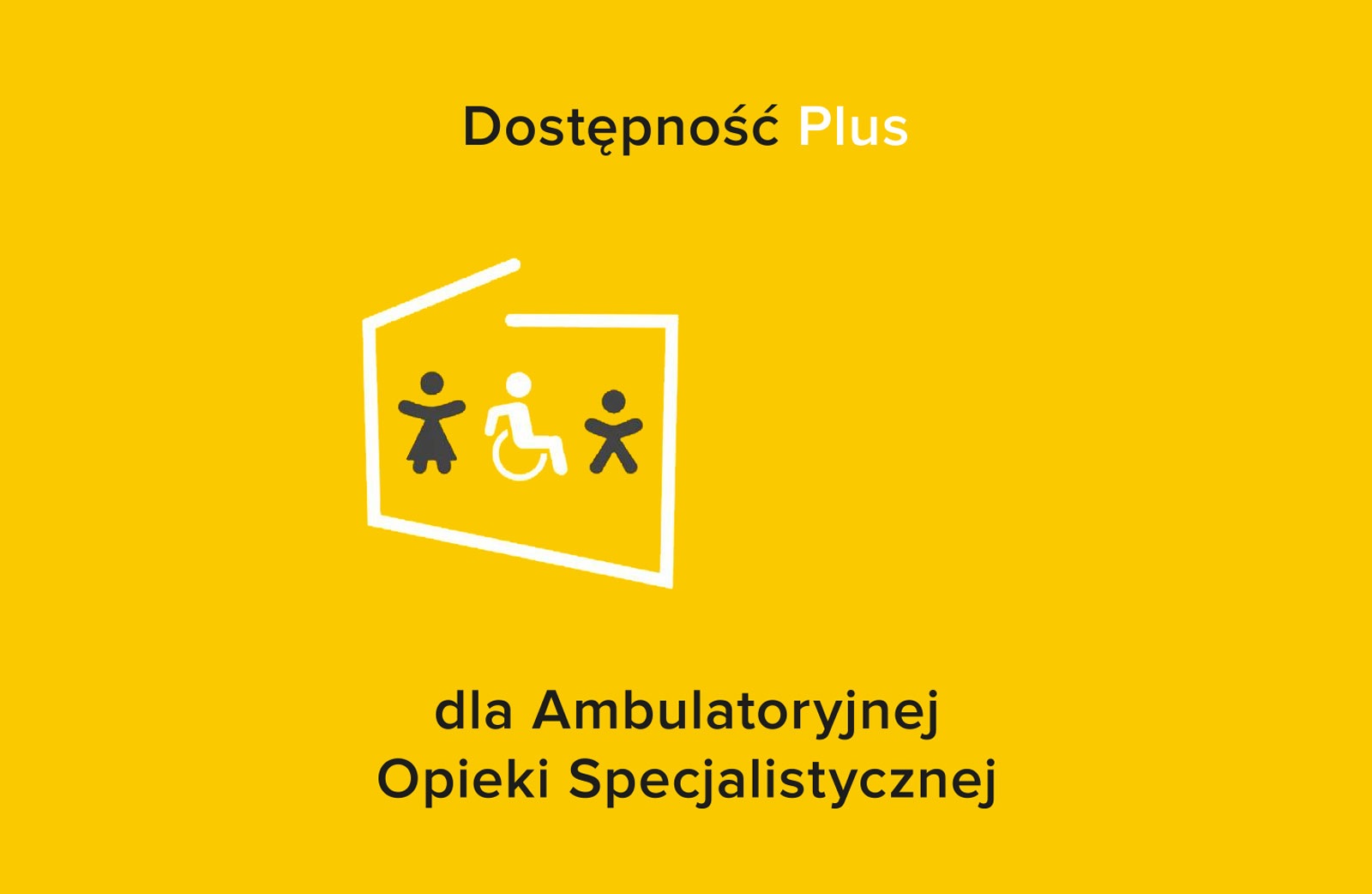 Na żółtym tle kontur mapy Polski a w jego wnętrzu postać kobieca, męska oraz postać poruszająca się na wózku.