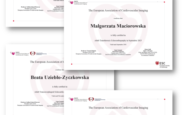 zdjęcia certyfikatów EACVI przyznanych Pani dr Małgorzacie Maciorowskiej i prof. Beacie Uziębło-Życzkowskiej
