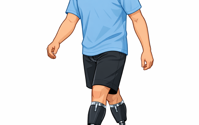 Grafika mężczyzny w ruchu z protezami nóg.