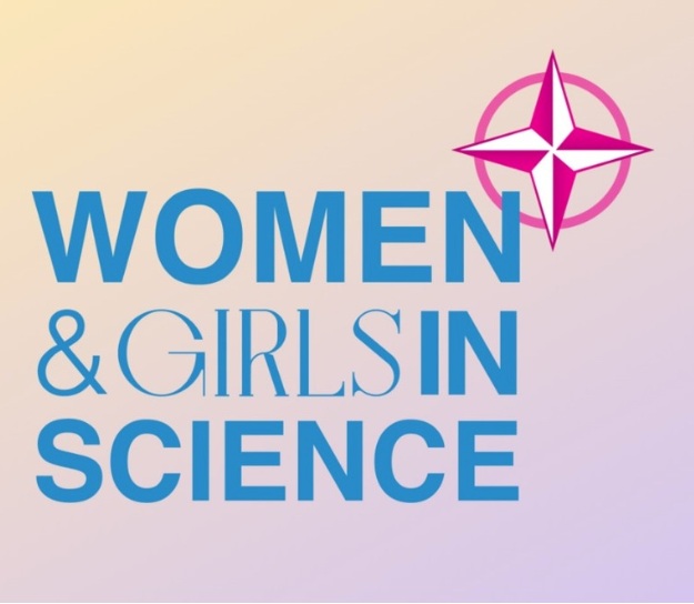 Plakat wydarzenia: WIM‑PIB w roli jurora w finale NATO Women and girls in science i logotyp NATO.